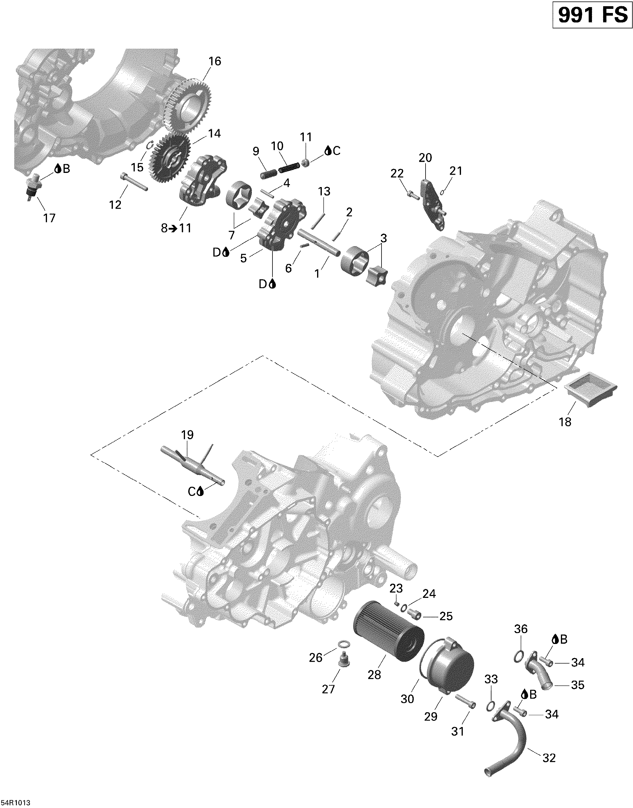 01 LUBRIFICATION DU MOTEUR POUR SPYDER RS SM5 FULL MOON SILVER 2010