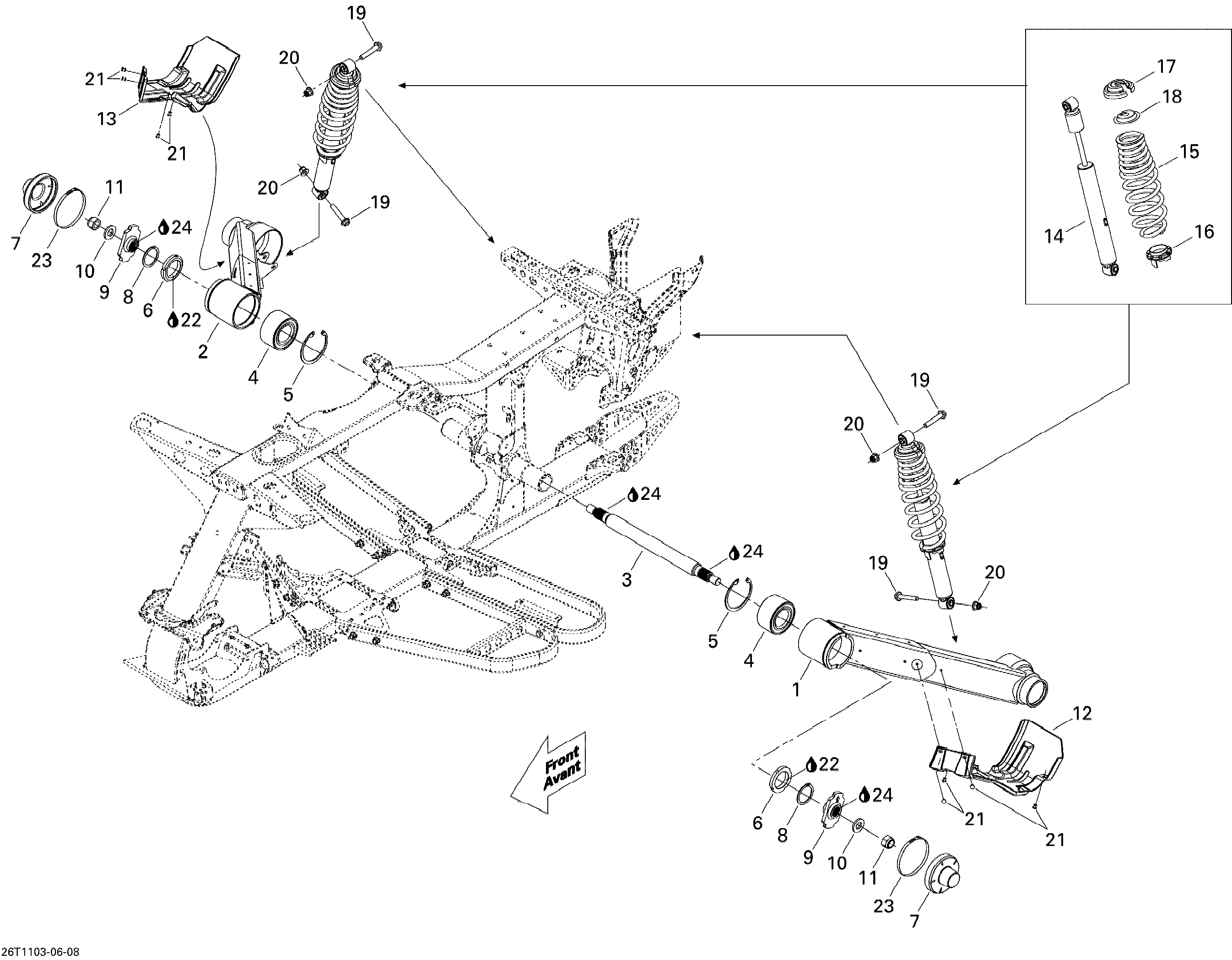 08 SUSPENSION ARRIERE POUR OUTLANDER STD 500 EFI ROUGE VIPERE 2010