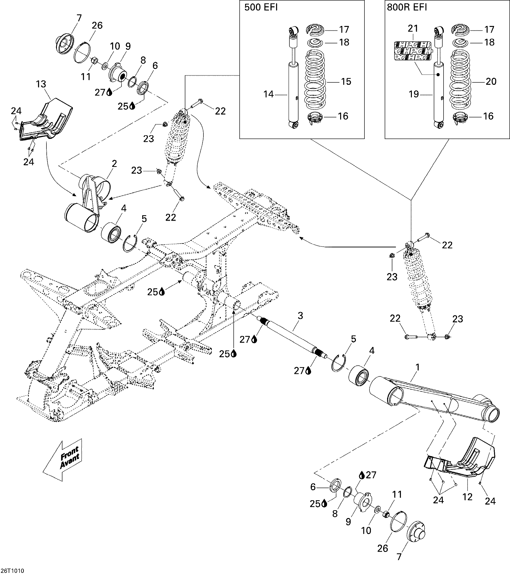 08 SUSPENSION ARRIERE 500 EFI POUR RENEGADE STD 500 EFI ROUGE VIPERE 2010