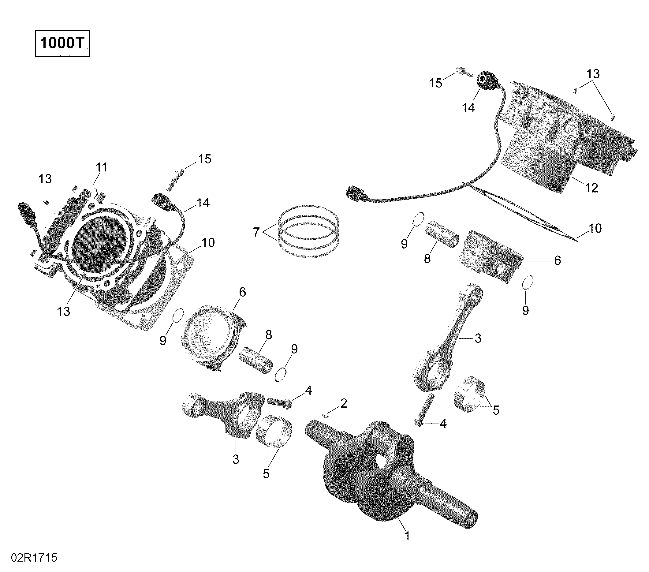 01 VILEBREQUIN PISTON ET CYLINDRE TURBO POUR MAVERICK DPS 1000R EFI ROUGE CAN AM 2016