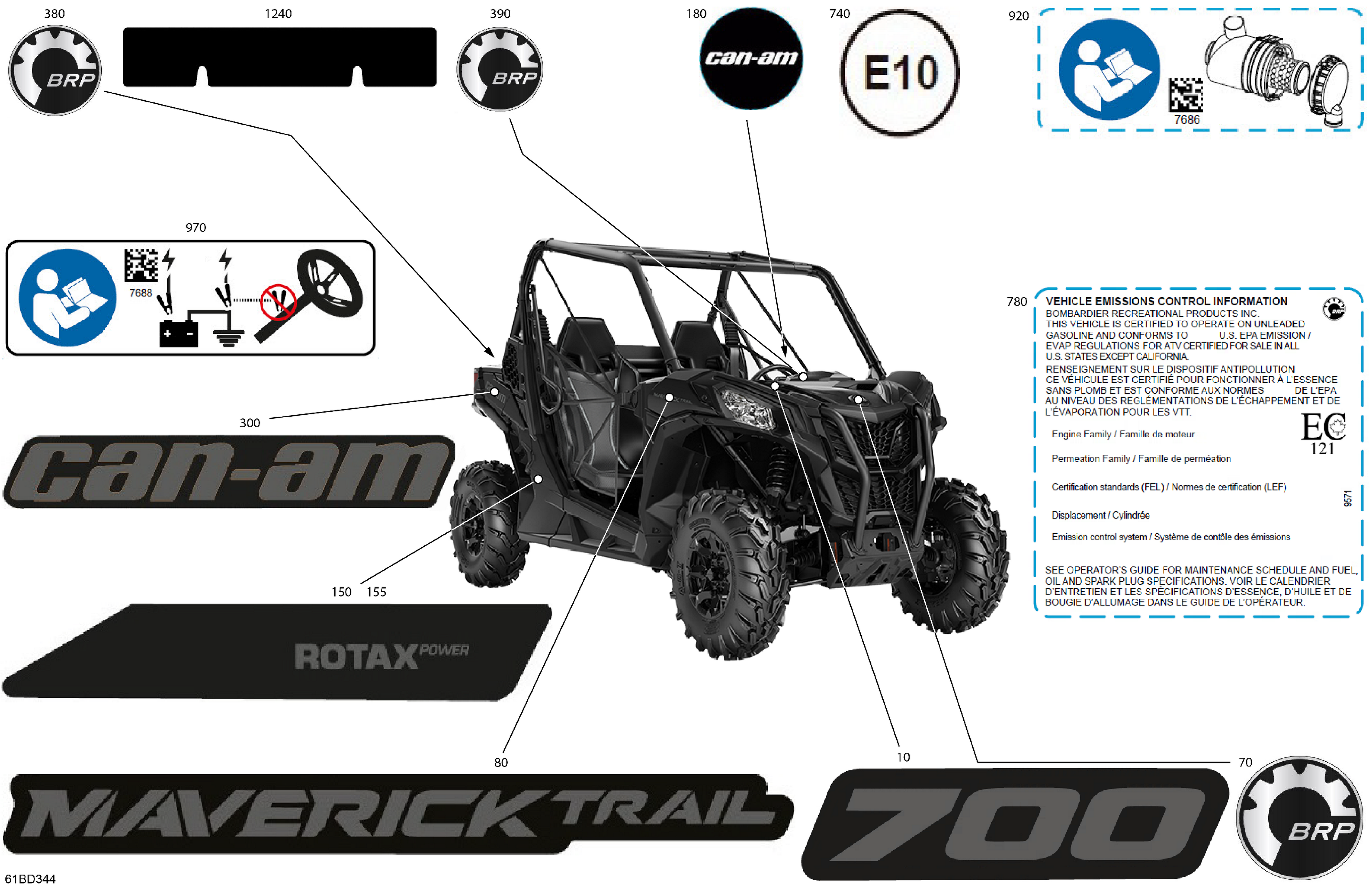 07 CARROSSERIE KITS DECOS POUR MAVERICK TRAIL 700 DPS NOIR ETERNEL METALLIQUE 2024