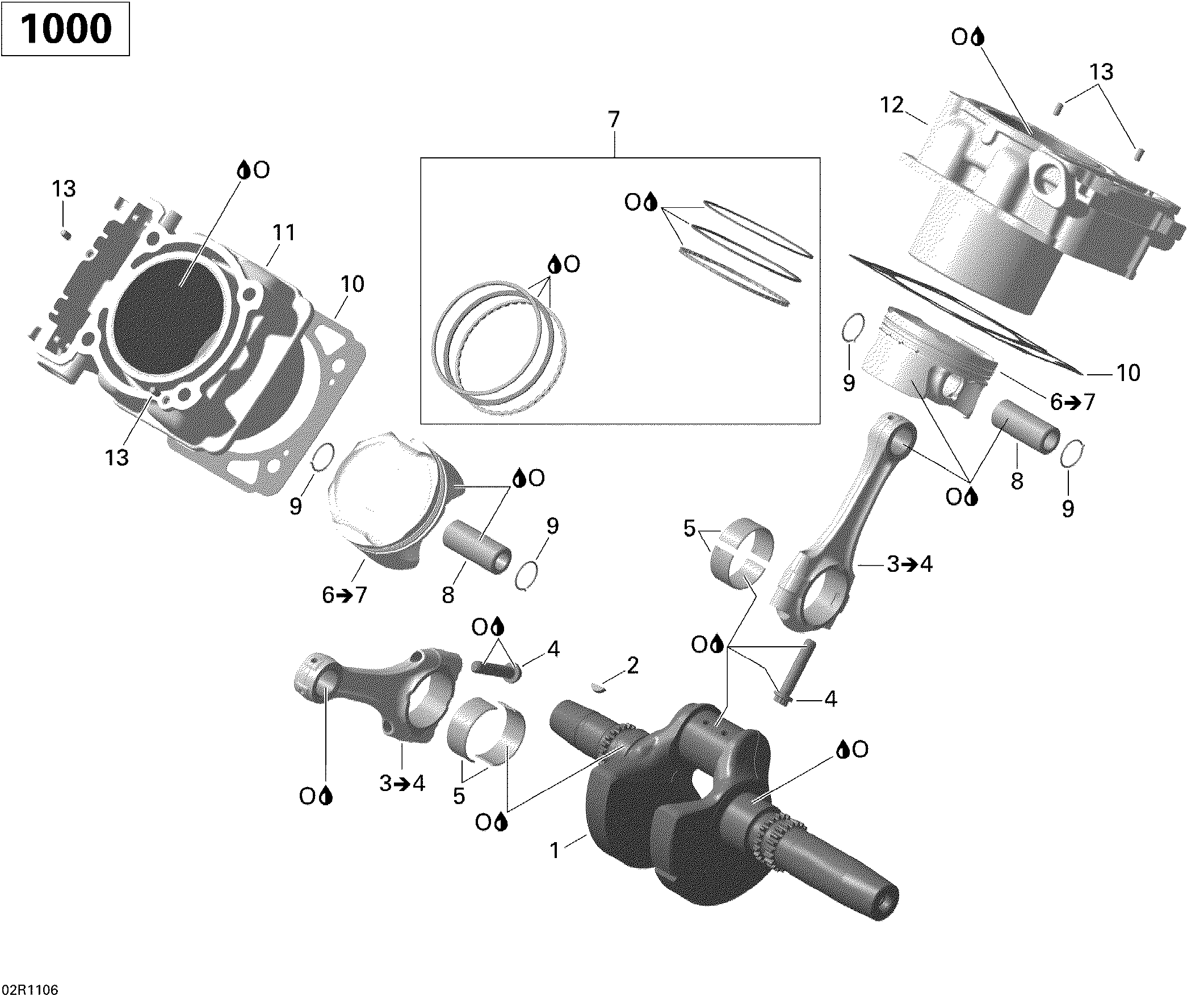 01 VILEBREQUIN PISTON ET CYLINDRE POUR COMMANDER 1000 STD JAUNE 2011