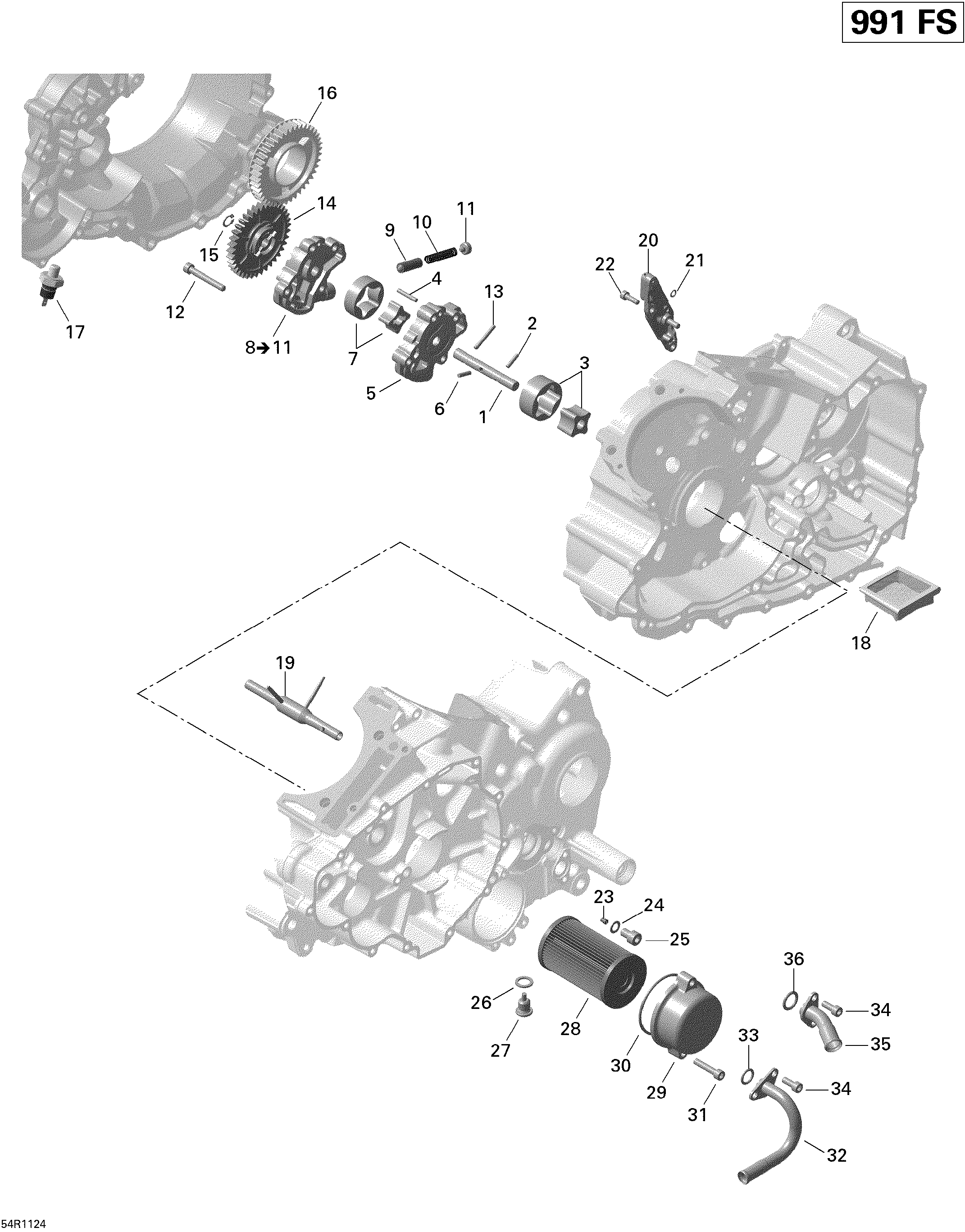 01 LUBRIFICATION DU MOTEUR POUR SPYDER RS S SM5 MAGNESIUM BLACK 2011