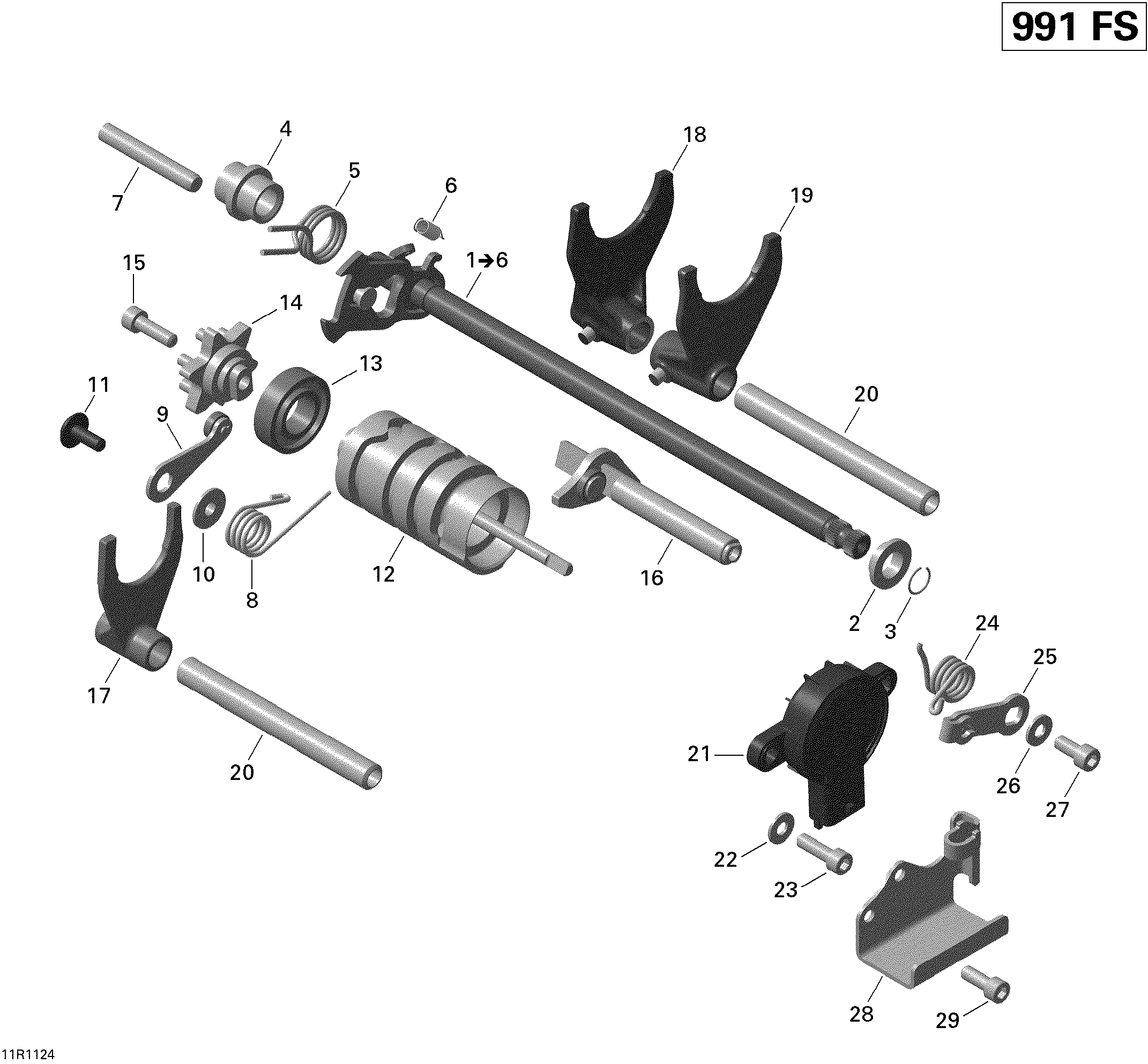 05 SYSTEME DE CHANGEMENT DE VITESSE POUR SPYDER RS S SM5 MAGNESIUM BLACK 2011